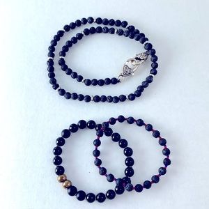 Necklace and 2 Pc Bracelet Lava Rock for Men and Women